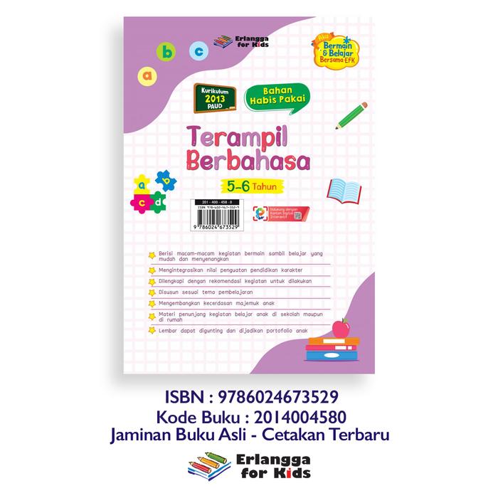 Gambar Bahan Habis Pakai Terampil Berbahasa Dan Berhitung Usia 4 5 6 Erlangga - Berbahasa 5 6 dari Sahabat Buku Anak undefined Tokopedia