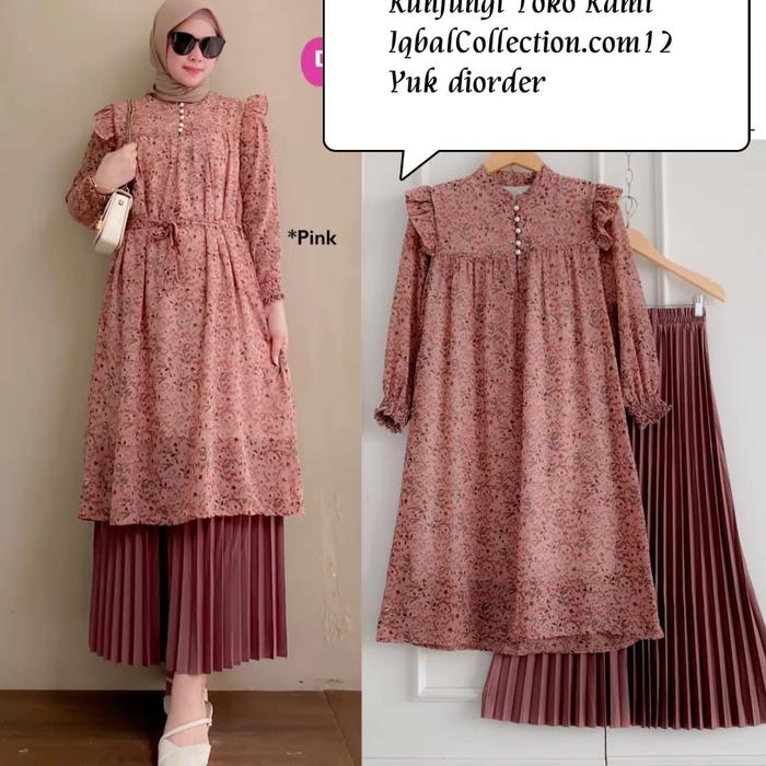 Gambar Tunik Ceruty Babydoll Premium Wanita Terbaru KEKINIAN - dusty pink, All Size dari showroom Fashion undefined Tokopedia