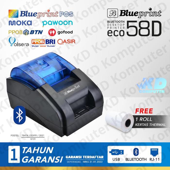 Gambar PRINTER KASIR THERMAL BLUETOOTH BLUEPRINT ECO 58D RESMI MURAH dari KD Komputer undefined Tokopedia