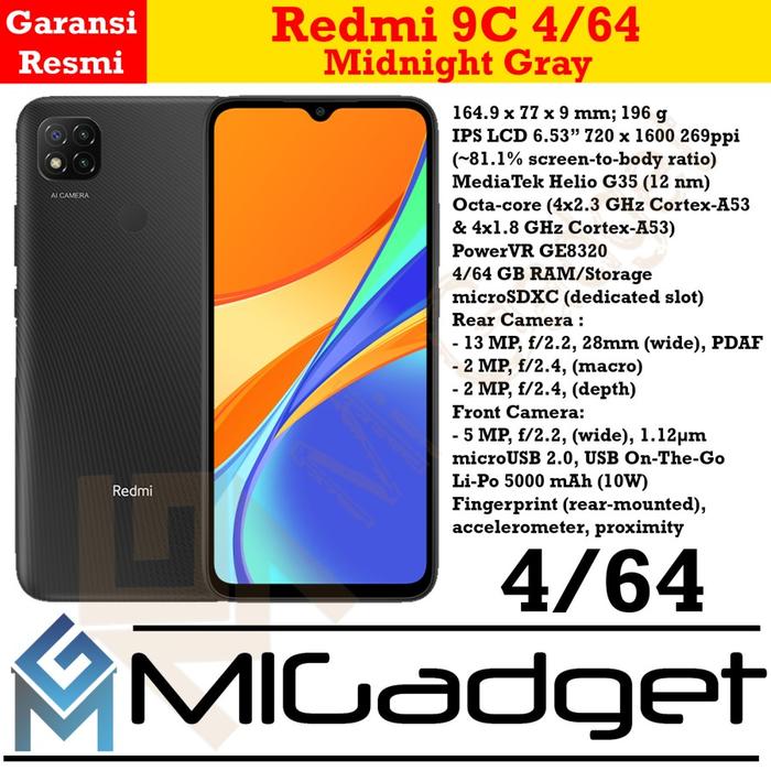 Gambar Xiaomi Redmi 9C 9 C 4/64 Garansi Resmi - Midnight Gray dari MiGadget Malang undefined Tokopedia