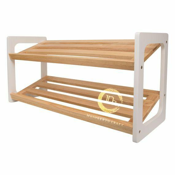 Gambar rak sepatu alas kaki kayu estetik dekorasi rumah - Putih dari mojokertocraft undefined Tokopedia