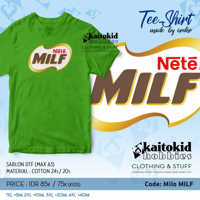 Gambar Kaos Plesetan MILO MILF Meme Lucu Unik bisa custom desain bebas - XS dari Kaitokid Hobbies undefined Tokopedia