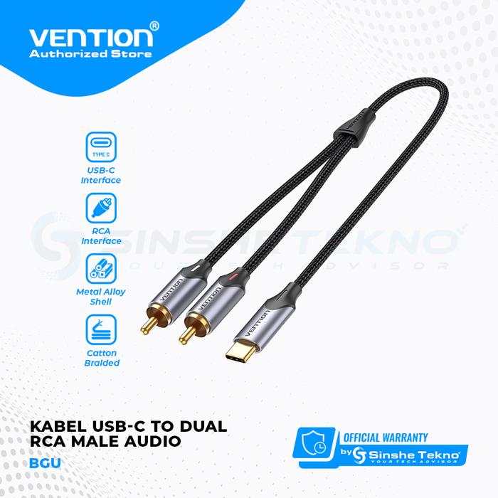 Gambar Vention Kabel Usb Type C to 2 RCA Dual Male Audio Adapter - BGU Grey, 0.5 Meter dari Vention Authorized Store undefined Tokopedia