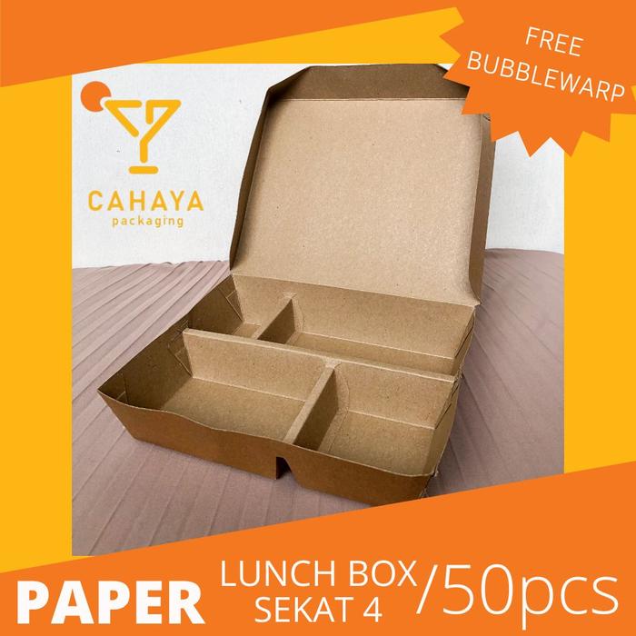 Gambar LUNCH BOX SEKAT 4 / TAKE AWAY BOX, KERTAS FOOD GRADE TEBAL LAMINASI 50 - Cokelat dari Capack id undefined Tokopedia