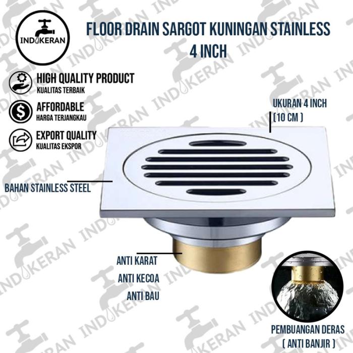 Gambar INDOKERAN - Floor Drain Sargot Kuningan Stainless - 4 Inch - Kuning dari INDOKERAN undefined Tokopedia