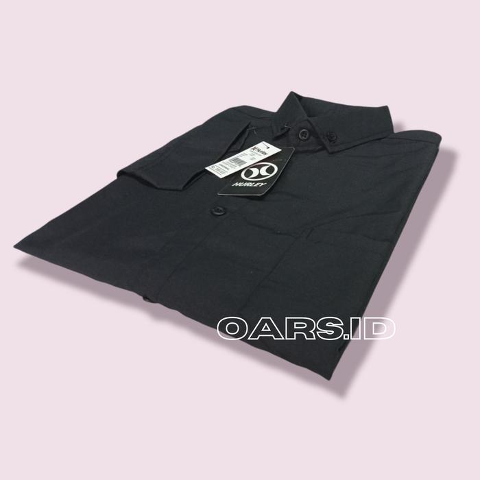 Gambar kemeja pria pakaian cowok polos lengan panjang hitam slim fit jumbo - hitam panjang, L (anak) dari Oars fashion ID undefined Tokopedia