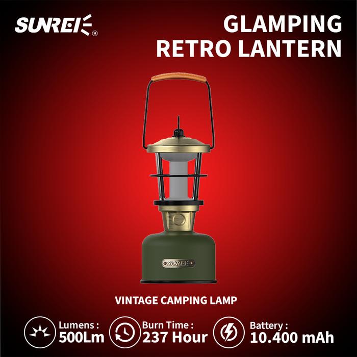 Gambar Lampu Camping Sunrei Phantom Rechargeable Glamping Retro Lantern Lamp - Green dari Fun Hike undefined Tokopedia