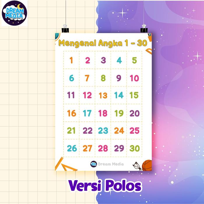 Gambar Poster Mengenal Angka 1 - 30 (Ukuran A3+) - Polos dari Dream Media Printing undefined Tokopedia