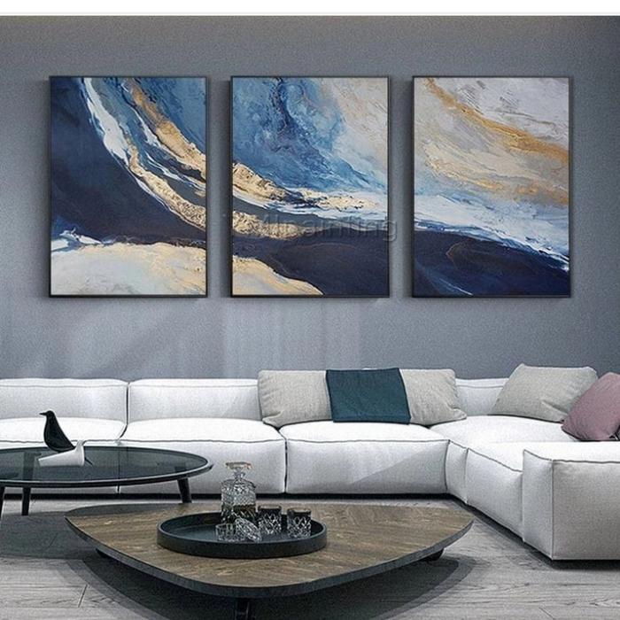 Gambar lukisan kanvas abstrak navy grey wall art - tanpa frame dari Gallery art shop_NEW undefined Tokopedia