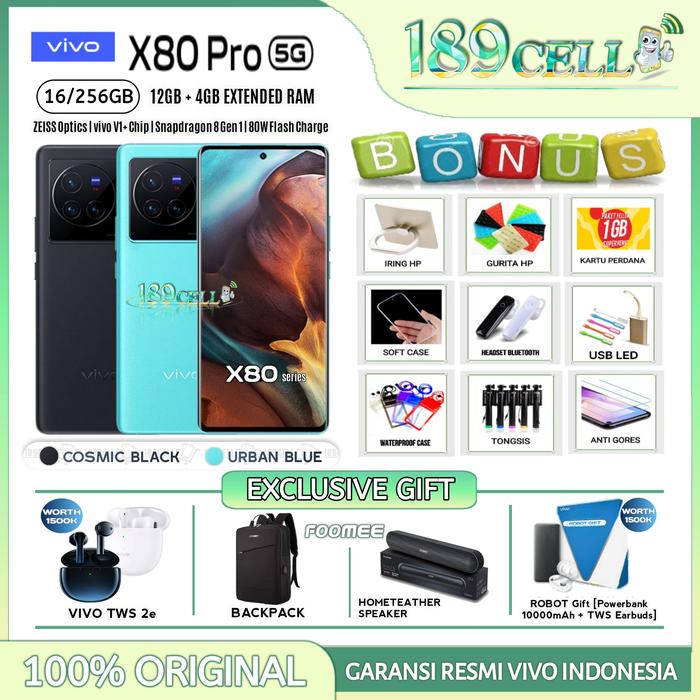 Gambar VIVO X80 PRO 5G NFC 12/256 GB | VIVO X 80 5G 12/256 GB GARANSI RESMI - X80 12/256 Blue, No bonus dari 189 CELL undefined Tokopedia