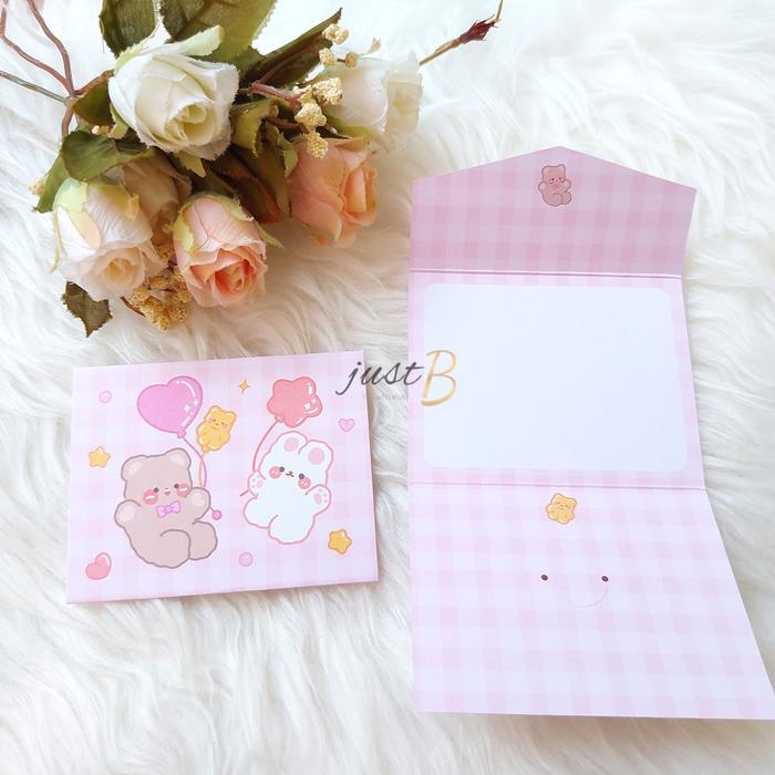 Gambar Kartu Ucapan Gift Card Pastel Picnic Cute Bear & Rabbit Kids Friends - Balloon Friends dari Just B Aksesoris Fashion undefined Tokopedia