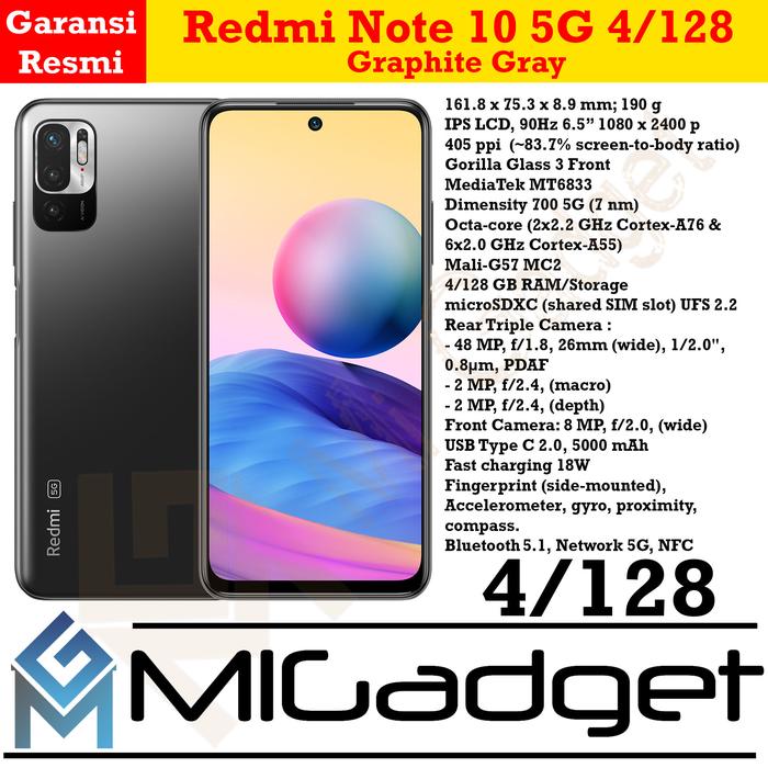 Gambar Xiaomi Redmi Note 10 5G 4/128 Garansi Resmi - Graphite Gray dari MiGadget Malang undefined Tokopedia