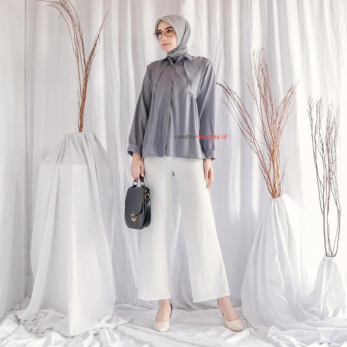 Gambar Kemeja Kasual Wanita Polos Fashion - Busui Oversize HS-2203 SunMon - Abu-abu dari sundaymonday_NEW undefined Tokopedia