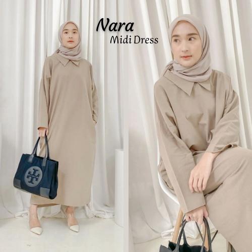 Gambar Anaya Midi Dress Wanita Muslim Korea Jumbo Polos Lengan Panjang - Greige, M dari Mydearstore undefined Tokopedia