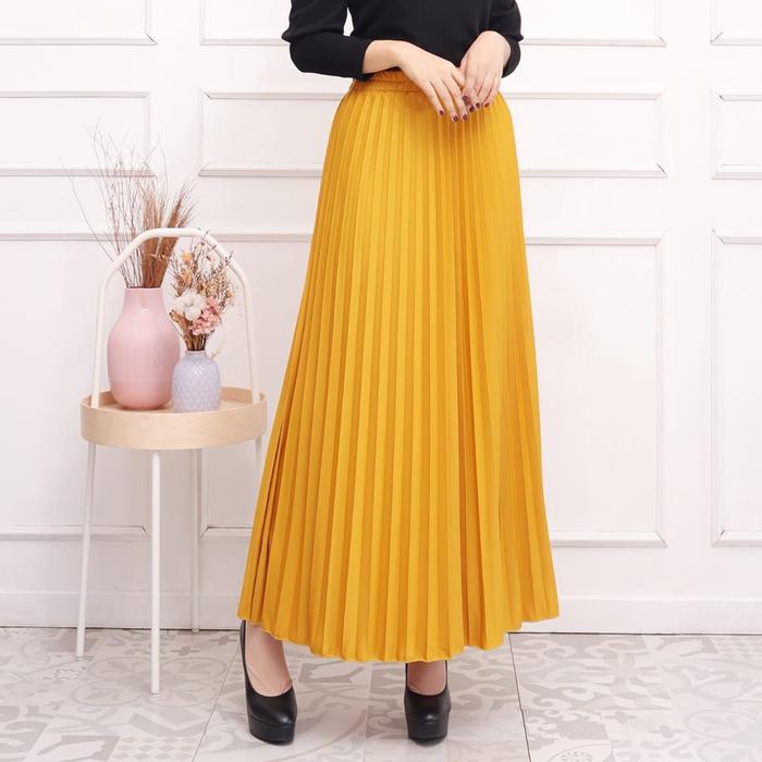 Gambar Ahlami- Yuri Skirt Rok Plisket Premium Rok Formal - MUSTARD dari ahlami undefined Tokopedia