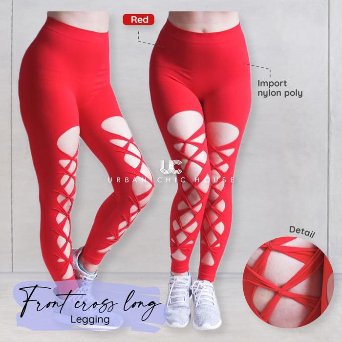 Gambar Urban Chic House - Front Cross Long legging/ celana senam/ celana yoga - Red, Freesize dari Urban Chic House undefined Tokopedia