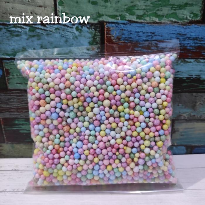 Gambar butiran styrofoam warna/floam/butiran gabus undian/isi giftbox/slime - mix rainbow dari yora paper undefined Tokopedia