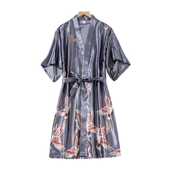 Gambar Baju Tidur Kimono Wanita/Baju Tidur Pengantin/Baju Tidur Satin - A7-Swan Abu dari JY Wholesale.id undefined Tokopedia