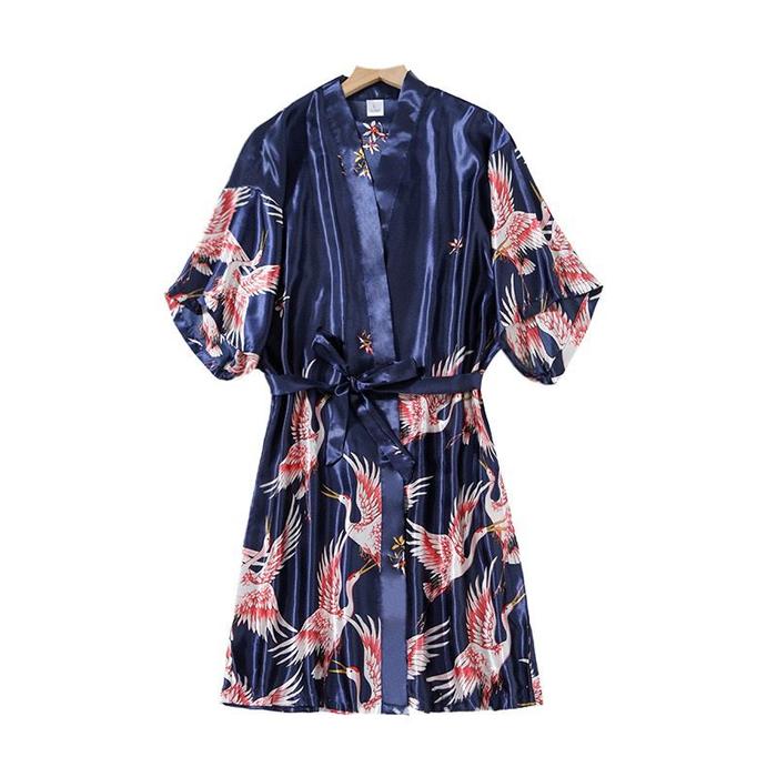 Gambar Baju Tidur Kimono Wanita/Baju Tidur Pengantin/Baju Tidur Satin - A8-Swan Navy dari JY Wholesale.id undefined Tokopedia