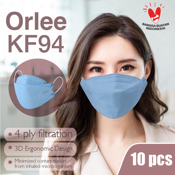 Gambar Masker KF94 Orlee 4ply earloop Peach Green Tea Matcha Cream isi 10 - Biru Muda dari Lbagstoremall undefined Tokopedia