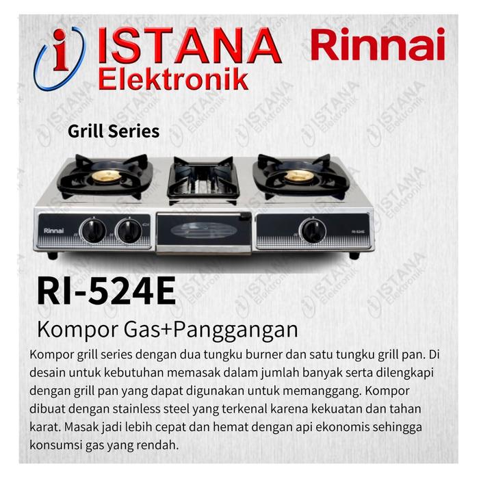 Promo RINNAI KOMPOR GAS 3 TUNGKU PEMANGGANG/GRILL PAN STAINLESS STEEL RI524E  Cicil 0% 3x - Kota Palembang - Istana Elektronik Palembang | Tokopedia