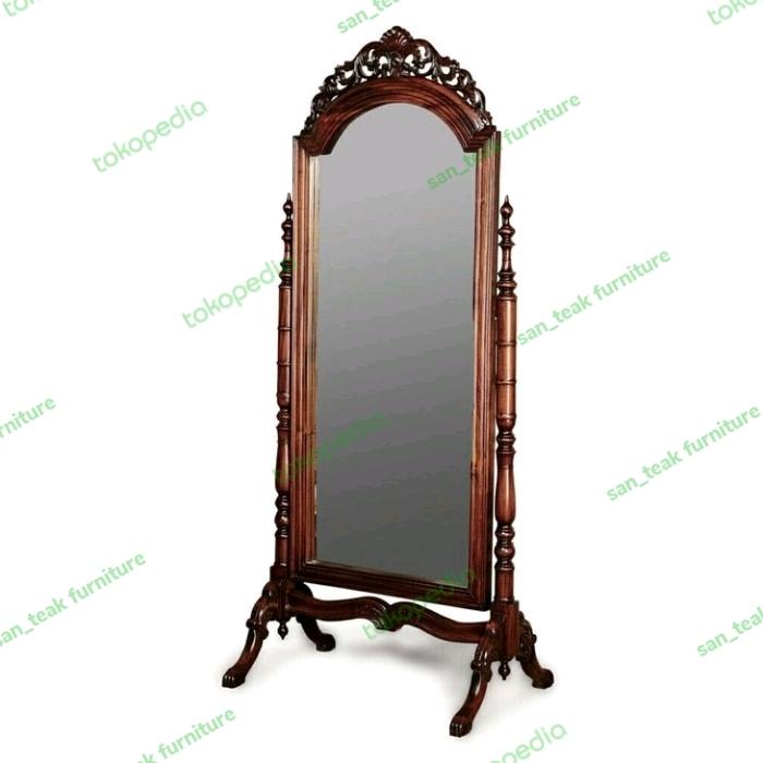 Gambar standing mirror cermin berdiri kayu jati pigura goyang cermin goyang - salak tua dari santeak furniture undefined Tokopedia