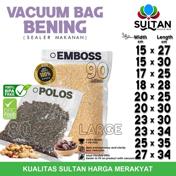 Gambar Plastik Vacuum Bag POLOS / EMBOSS DELKOCHOICE SEALER MAKANAN / SATUAN - Polos 80mic, 23cm x 34cm dari Sultan Packing undefined Tokopedia