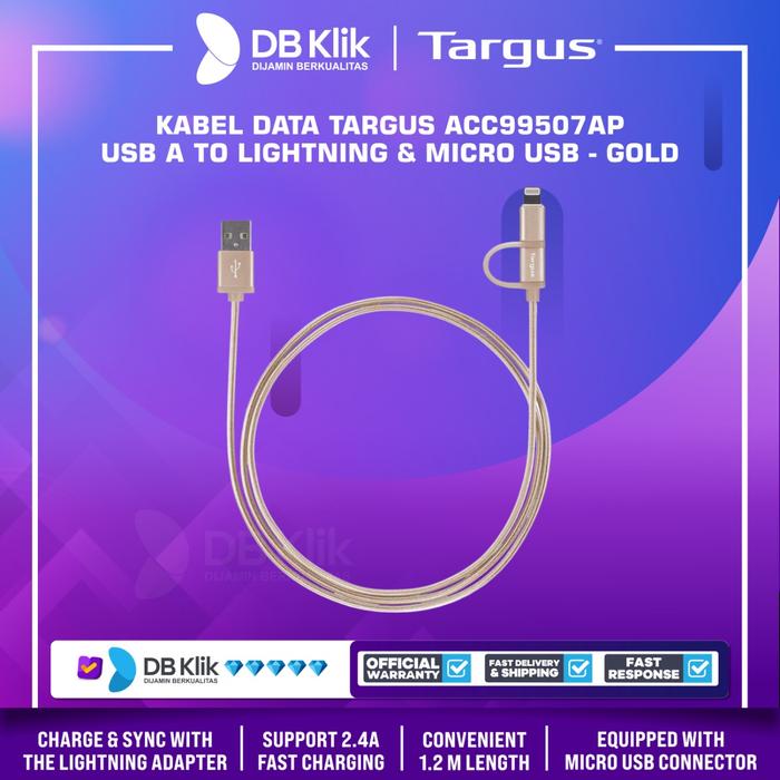 Kabel Data Targus ACC99507AP USB A to Lightning & Micro USB 1.2M 2.4A - GOLD