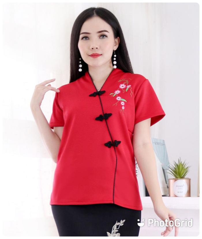 Gambar Fashion Wanita Atasan Blouse Kerah Shanghai Bordir Sakura - Merah, M dari Legia OS undefined Tokopedia