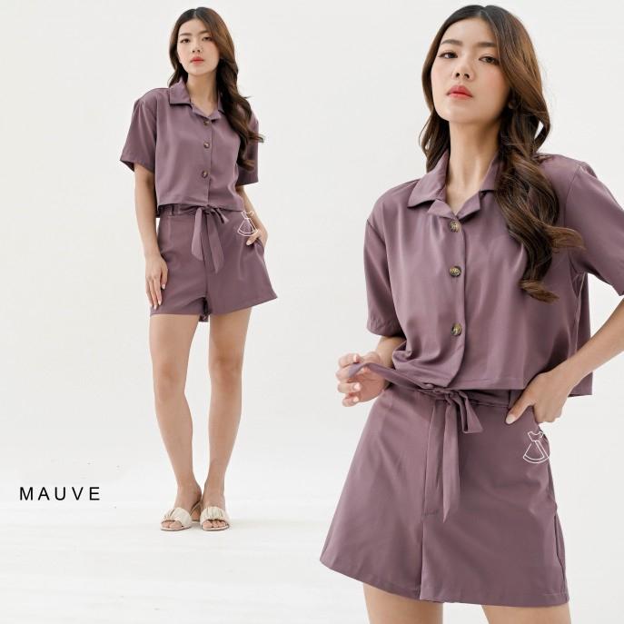 Gambar Setelan Kemeja Crop Top Celana Pendek Basic Santai Wanita RESTA SET - Mauve dari Fraire Collection undefined Tokopedia