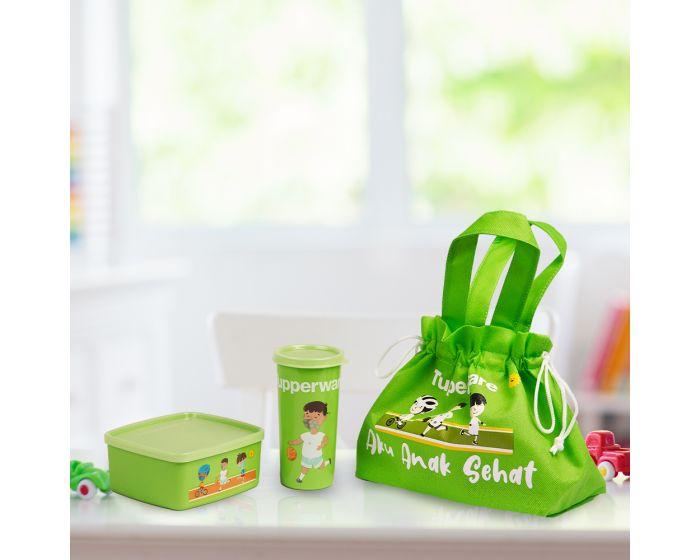 Gambar Lunch Box Set Tempat Makan Set Anak Tupperware / Tas Kids Lunch Set - Hijau dari AHN Store undefined Tokopedia