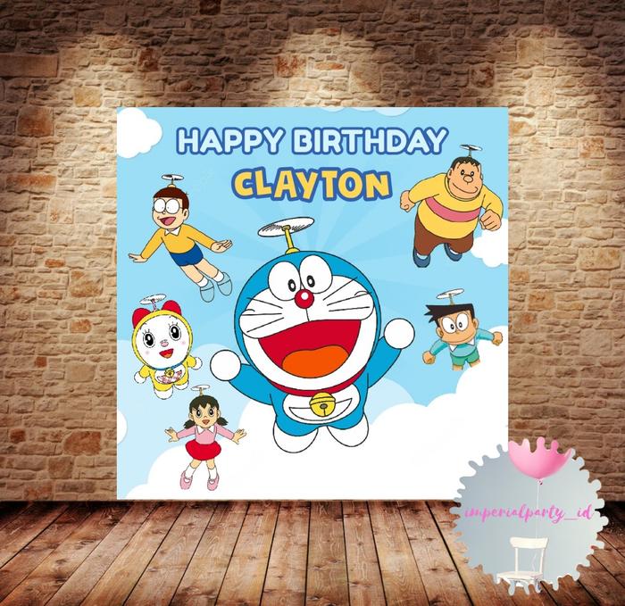 Gambar Custom Backdrop Banner Spanduk Happy Birthday Doraemon Nobita Awan - 2x2 m dari imperialparty undefined Tokopedia