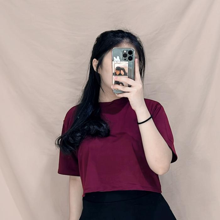 Gambar Chocho Oversize Crop Top | Baju Kaos Freesize Wanita Bigsize Nyaman - Maroon dari mooruofficial undefined Tokopedia