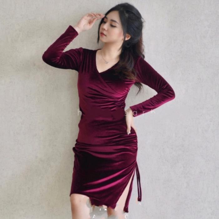 Gambar Dress Korea Lengan Panjang Longdress Korea Sexy Hot Import - Maron dari Lingerie Import88 undefined Tokopedia