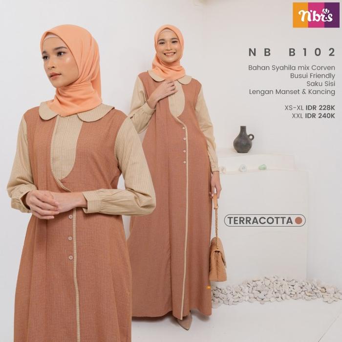 Gambar Gamis Nibras NB B102 Warna Biru Blue Bahan Katun Busui Adem Branded - Bata Terracotta, S dari Hibban Online Shop undefined Tokopedia