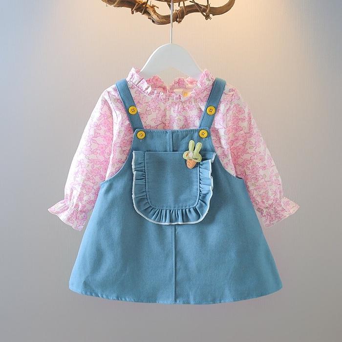 Gambar Setelan Dress Terusan Anak Perempuan Bahan Jeans Ringan IMPORT - Pink, M dari Winki Store Centre undefined Tokopedia