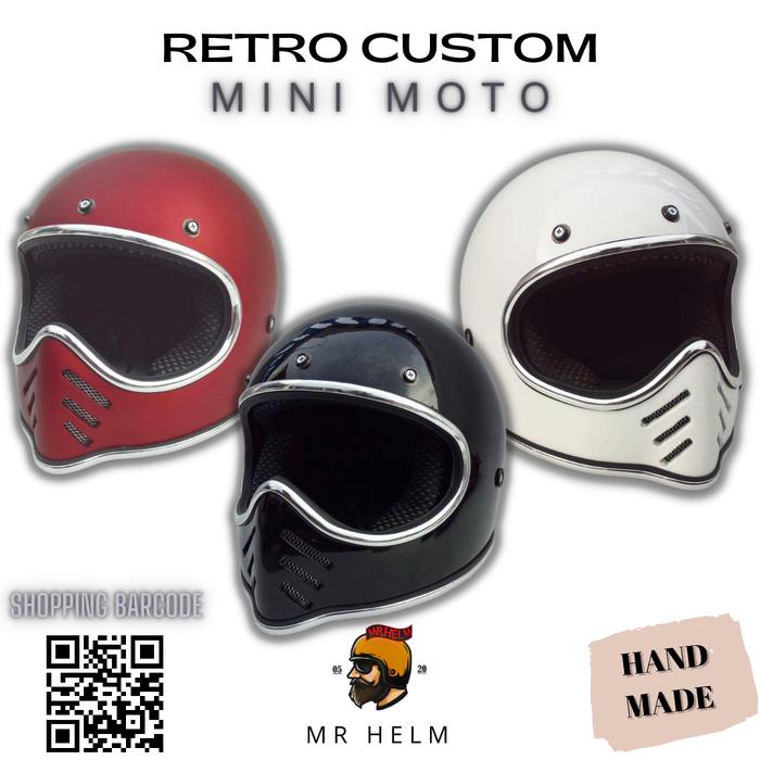 Jual HELM CUSTOM RETRO CAKIL MINI MOTO WITH LIST CHROME MR