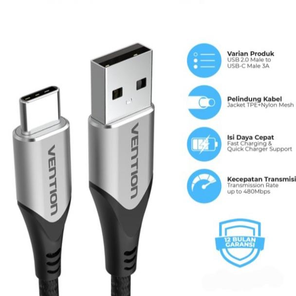 Gambar Vention Kabel Data USB Type C Fast Charge Android Samsung Huawei Oppo - 3A Grey, 0.25 Meter dari Cinay Store undefined Tokopedia