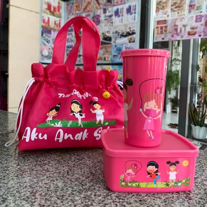 Gambar tempat makan Tupperware//lunch box set//anak sehat - pink dari wijaya shop84 undefined Tokopedia