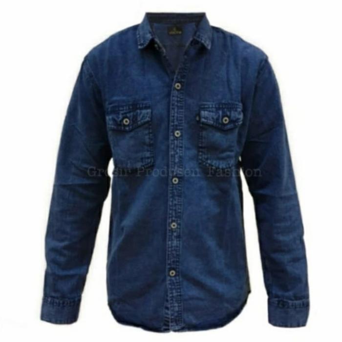 Gambar kemeja jeans pria / kemeja denim lengan panjang - biru tua, M dari casdastore_id undefined Tokopedia