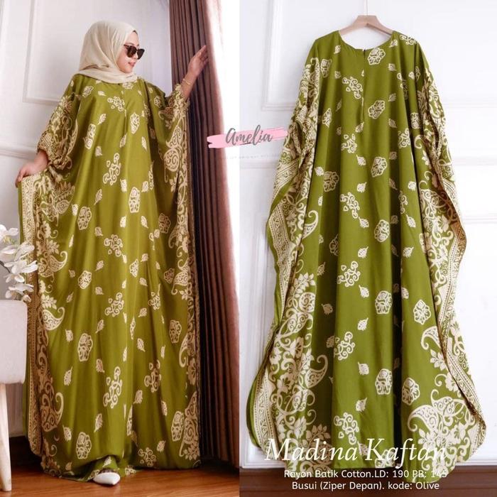 Gambar Gamis Kaftan Super Jumbo // Kaftan Madina // Resleting Depan // Gamis - hijau muda, All Size dari Gallery Kantiz undefined Tokopedia