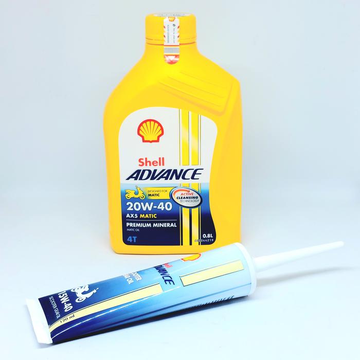 Gambar PAKET GANTI OLI MOTOR MATIC MERK SHELL ADVANCE AX5 800 ml + OLI GARDAN - AX5 + OG Shell, SAE 20 / 40 dari Indra Trading Company undefined Tokopedia