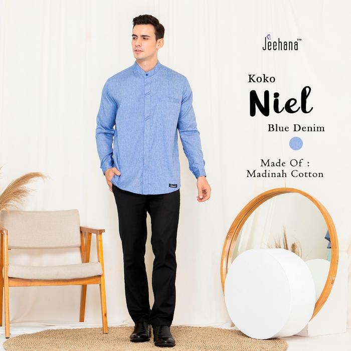 Gambar Koko Pria Lengan Panjang Jeehana Koko Niel - Blue Denim, S dari Griya Muslim Amanah 2 undefined Tokopedia