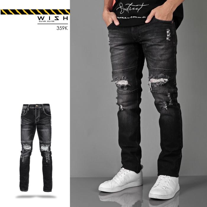 Gambar CELANA WISH DENIM RIPPED PANTS (BLACK WASHED) - BLACK WASH, M dari Onstreet Official undefined Tokopedia