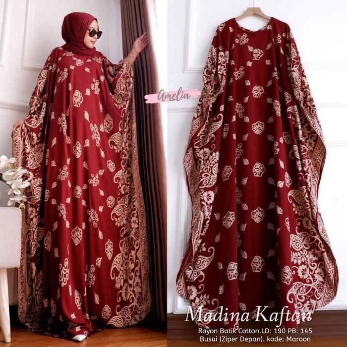 Gambar Gamis Kaftan Super Jumbo // Kaftan Madina // Resleting Depan // Gamis - maron, All Size dari Gallery Kantiz undefined Tokopedia