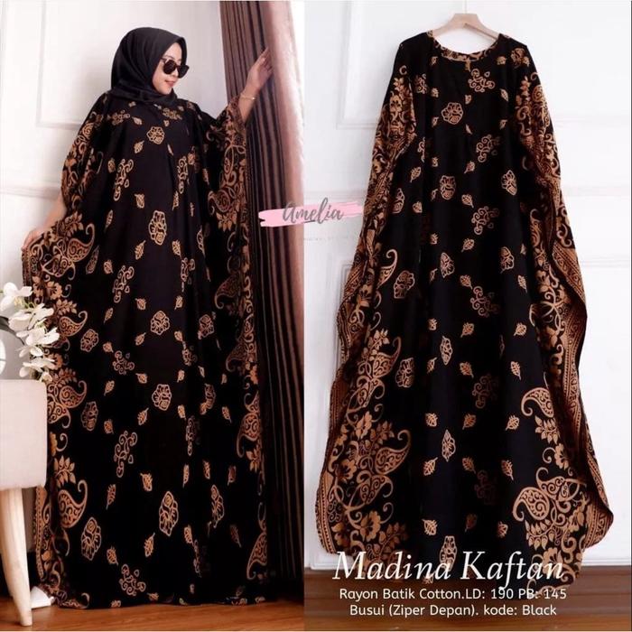 Gambar Gamis Kaftan Super Jumbo // Kaftan Madina // Resleting Depan // Gamis - Hitam, All Size dari Gallery Kantiz undefined Tokopedia