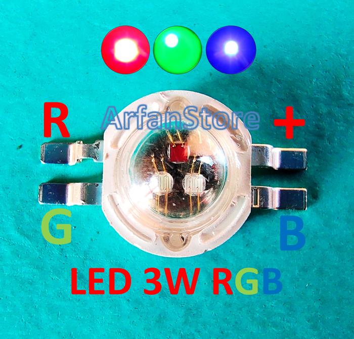 Jual High Power LED HPL 3W RGB RED GREEN BLUE MERAH HIJAU BIRU 460 ...