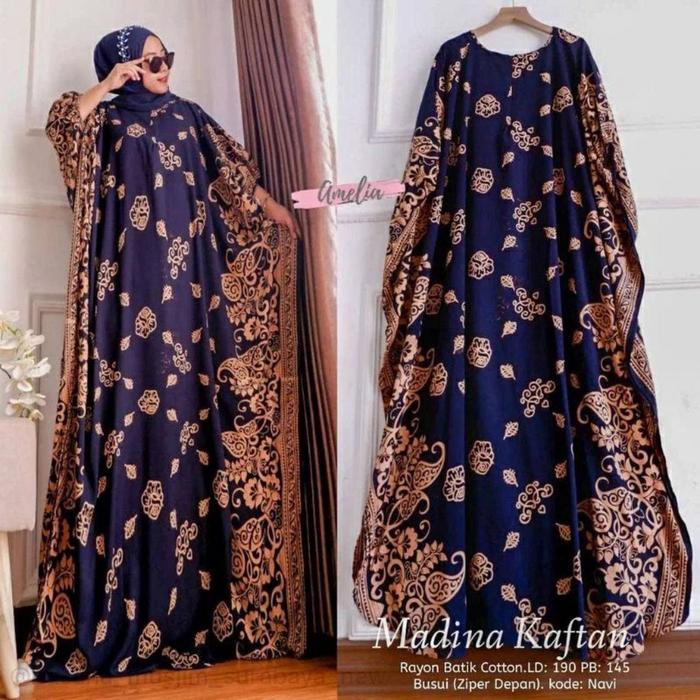 Gambar Gamis Kaftan Super Jumbo // Kaftan Madina // Resleting Depan // Gamis - navy, All Size dari Gallery Kantiz undefined Tokopedia