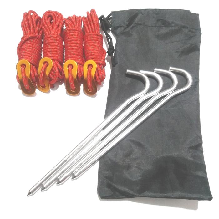 Gambar paket tali tenda flysheet lengkap reflektif guyline dan pasak alloy - Merah, 4x4 m + pasak dari ravindra gear undefined Tokopedia