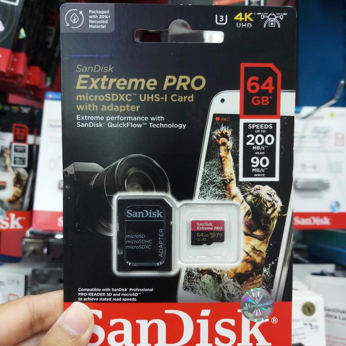 Gambar Sandisk Micro SD Extreme Pro 64 GB MicroSDXC 64GB Micro SD A2 Storage - 200mb/s dari Click & Go Tokopedia undefined Tokopedia
